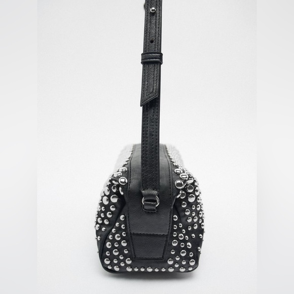 Zara Black Studded Rocker Shoulder Bag - Picture 7 of 8
